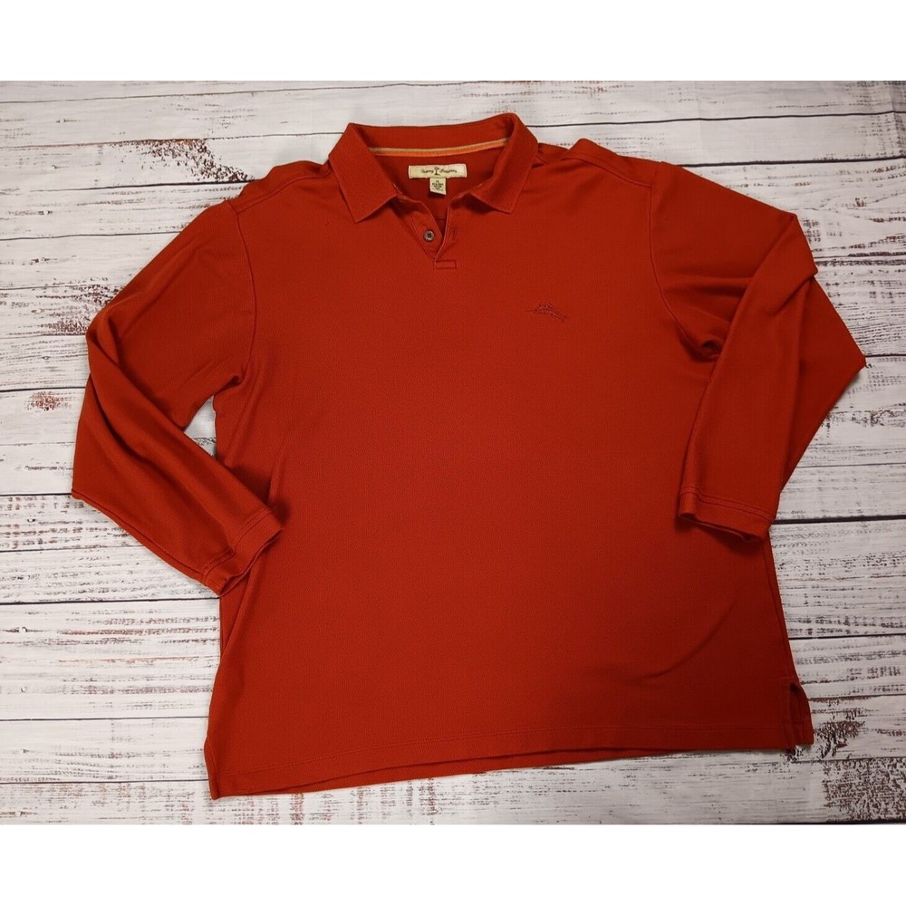Tommy Bahama Polo Shirt Men’s XL Rust Cooper Long Sleeve Fish Logo Pima Cotton